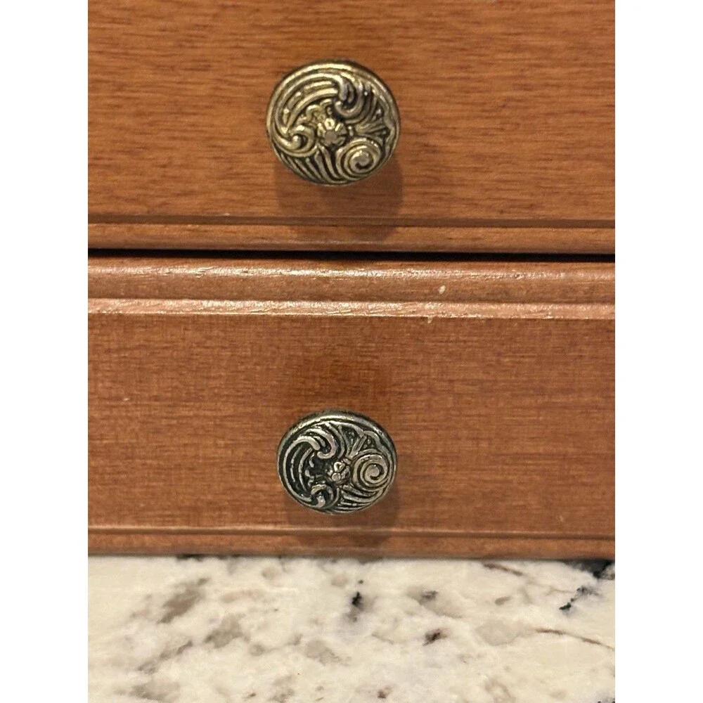 Vintage Floral Tapestry Top Wood Hinged Jewelry Box Pink Velvet Lining Drawer
